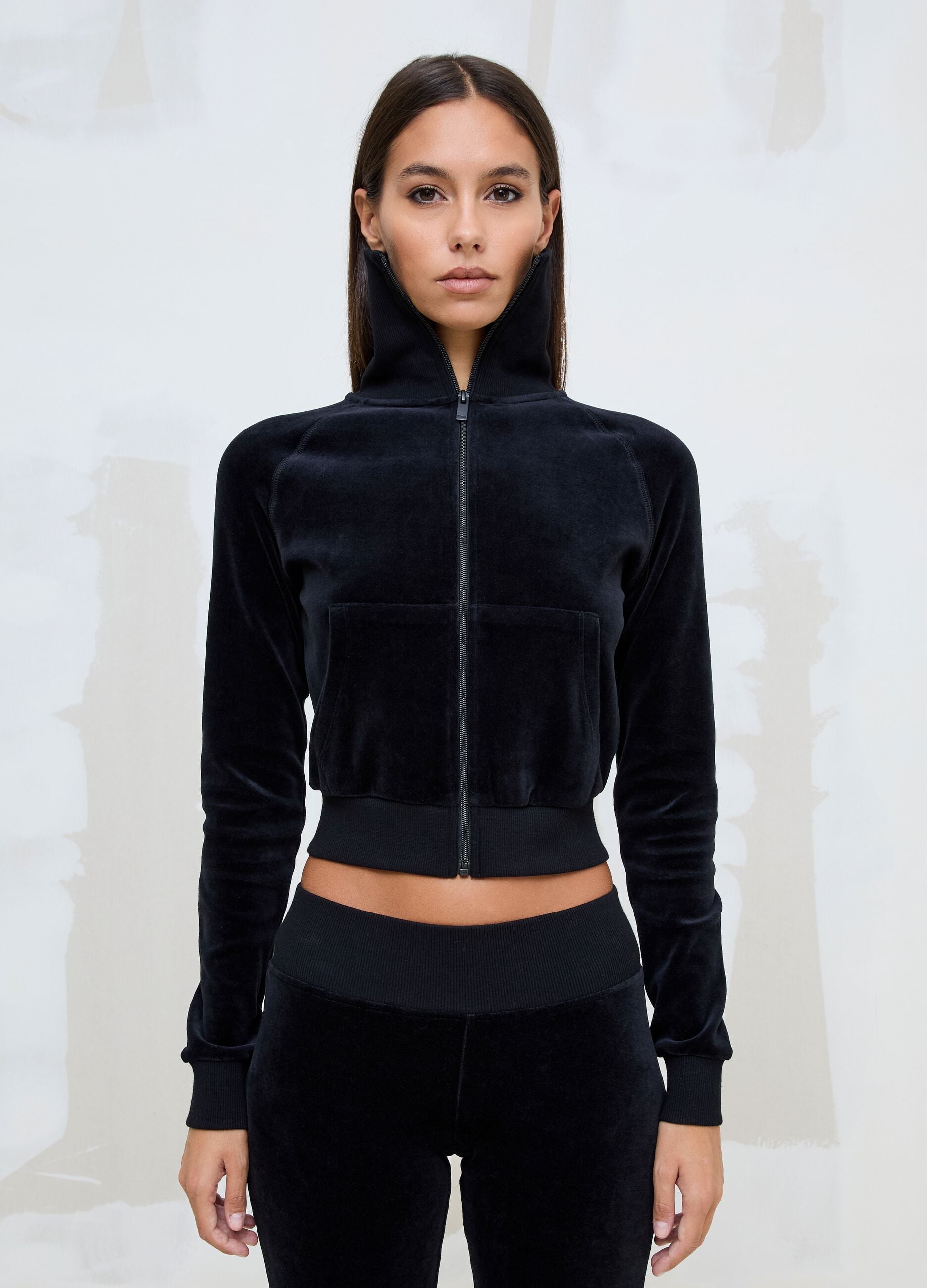 Black Velour Jacket with Rhinestone Logo