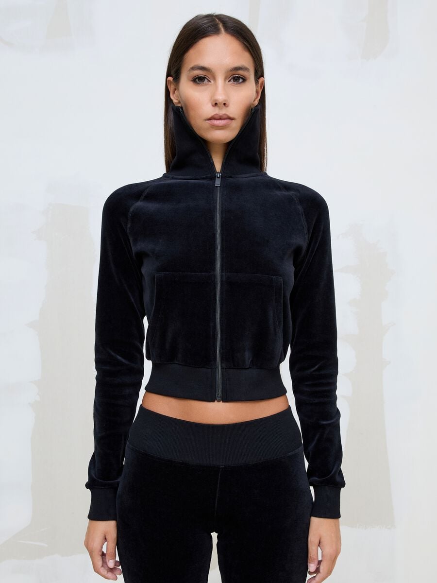 Velour Jacket Black Logo Strass_2