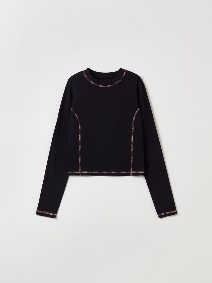 T-shirt a maniche lunghe con cuciture multicolor_0
