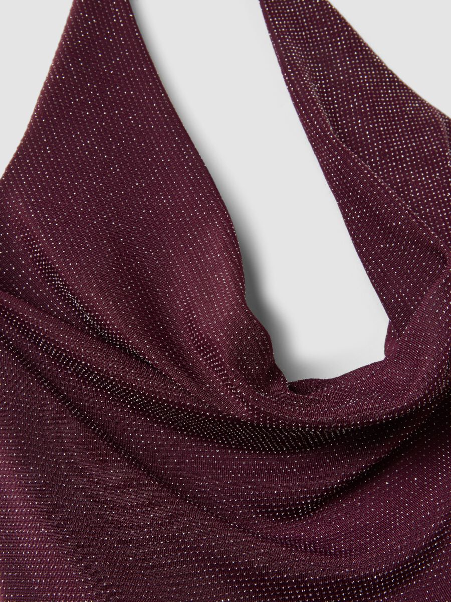 Purple stretch-fabric tank top with soft draped neckline_5