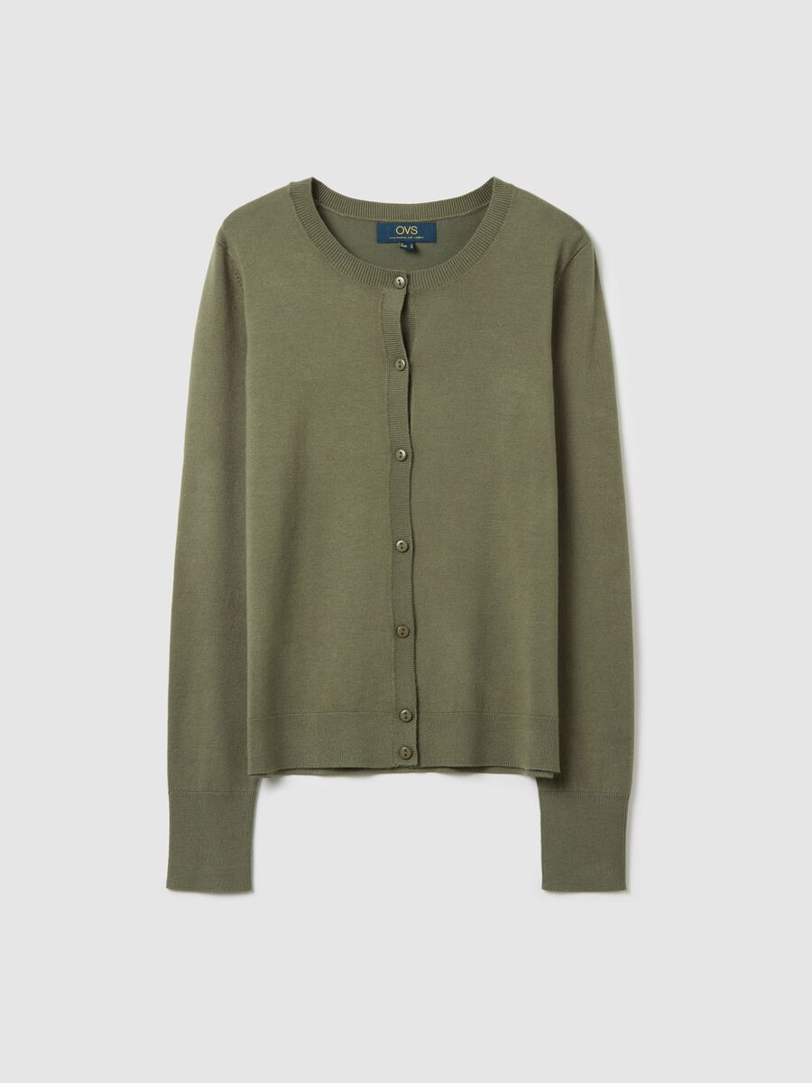Solid colour cardigan with round neck_4