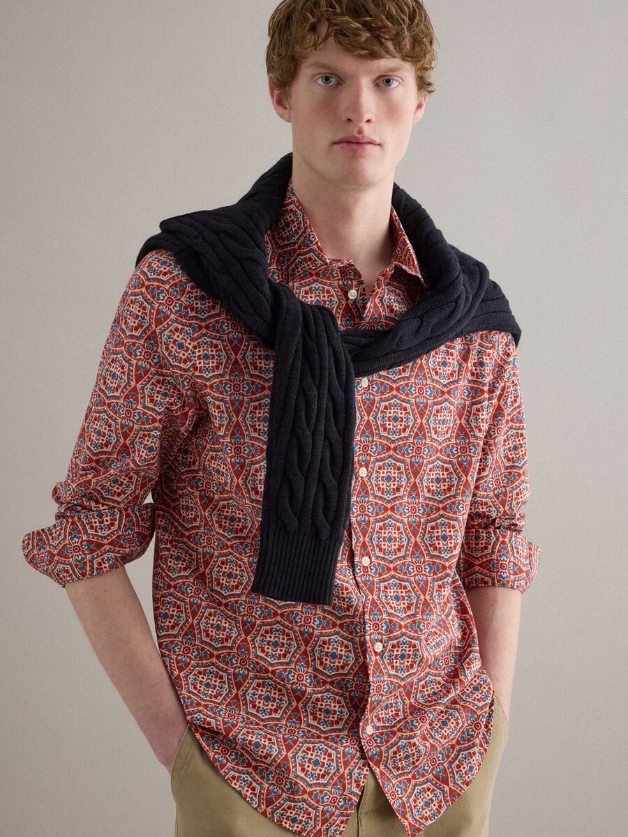 Camicia in puro cotone multicolor regular fit con fantasia_0