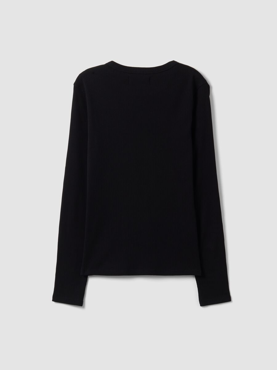 T-shirt nera a maniche lunghe in puro cotone_6