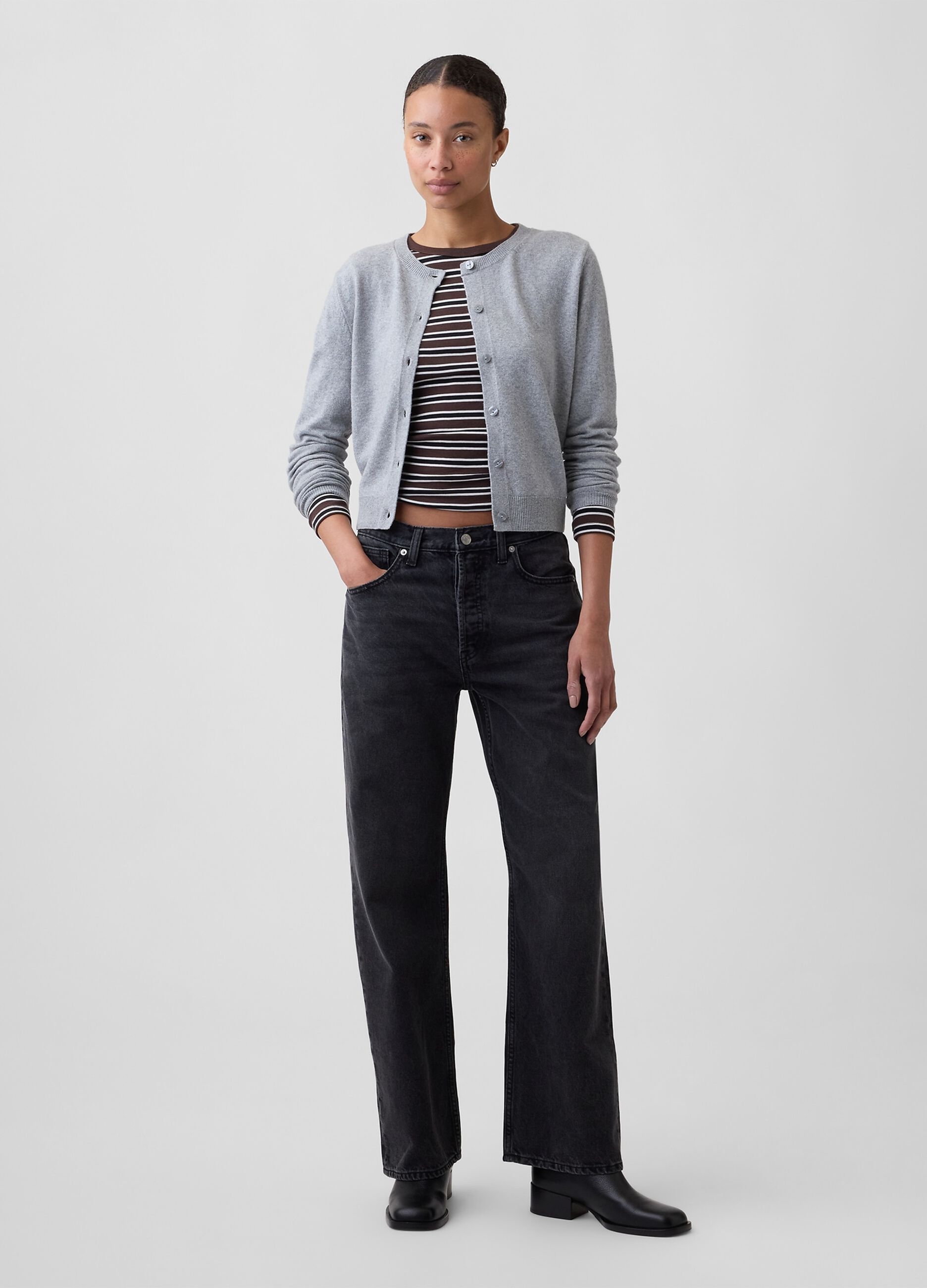 Jeans neri in puro cotone a gamba dritta over