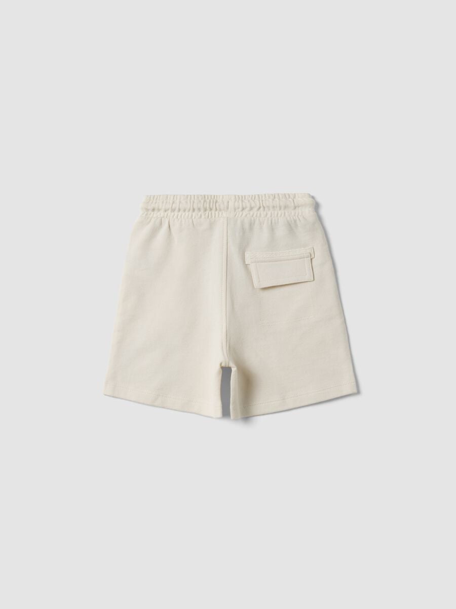 Beige pure cotton shorts with elasticated waist for boys, relaxed fit_1