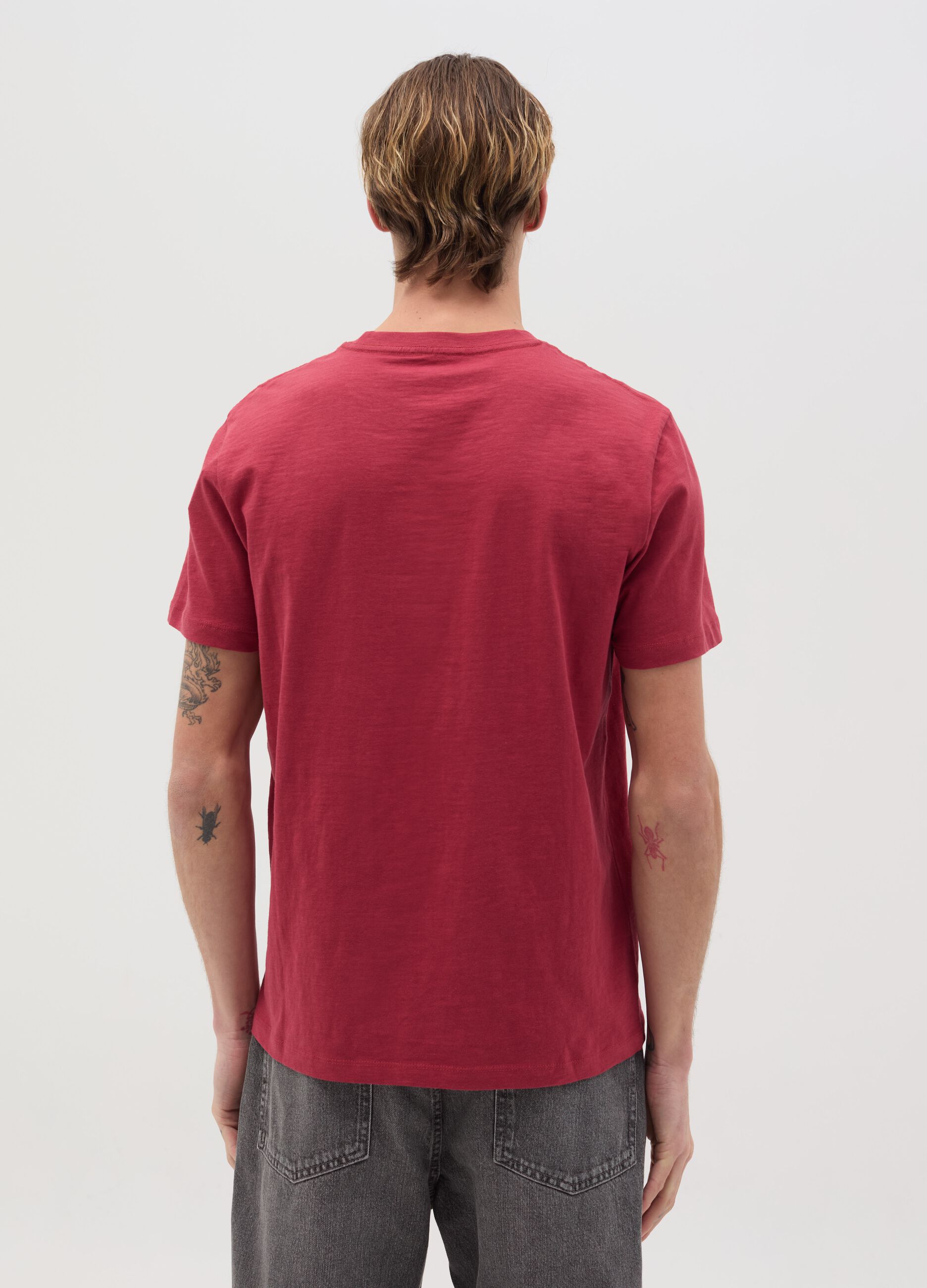 T-shirt girocollo in cotone slub