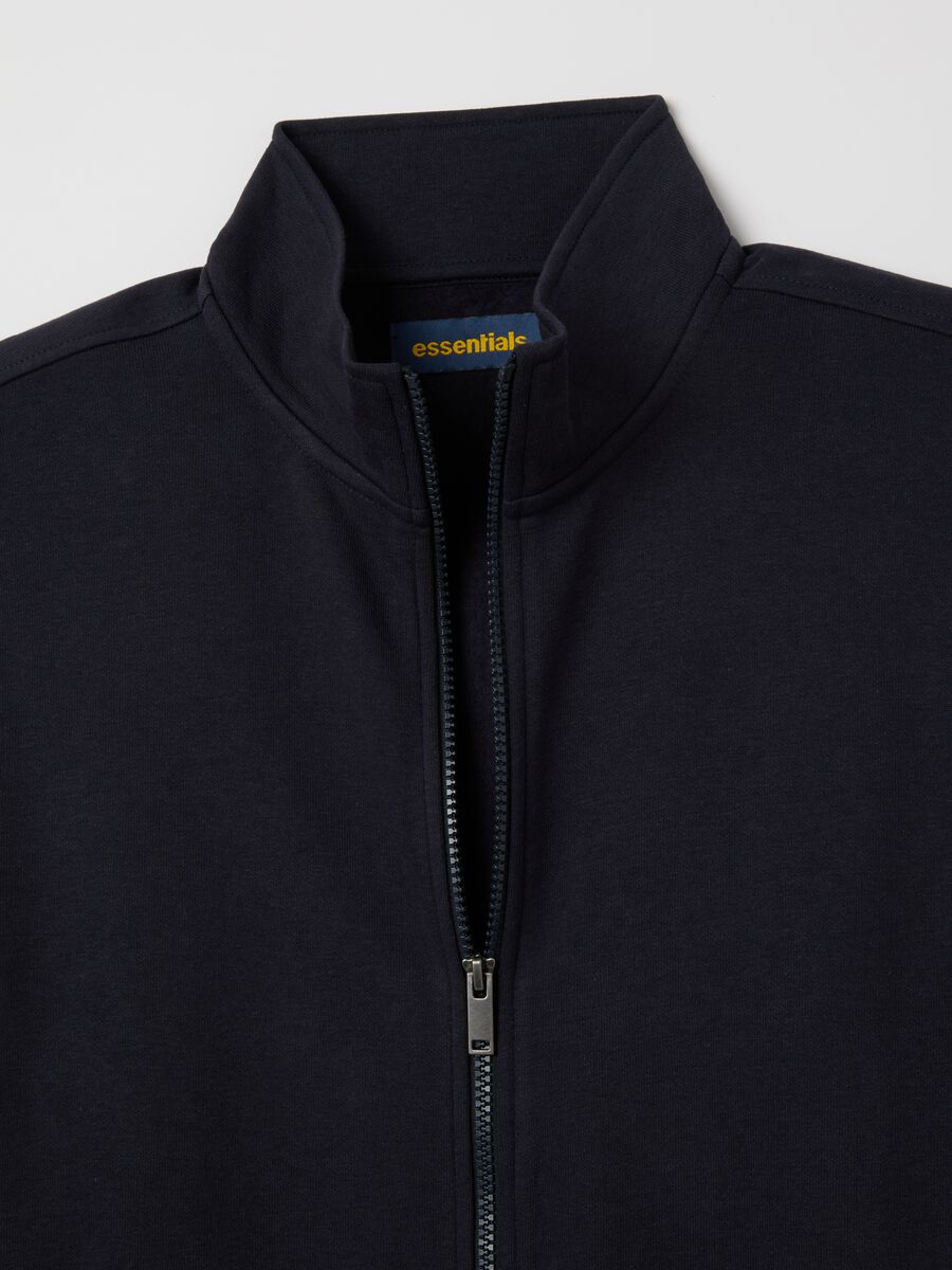 Felpa in misto cotone blu con zip_1