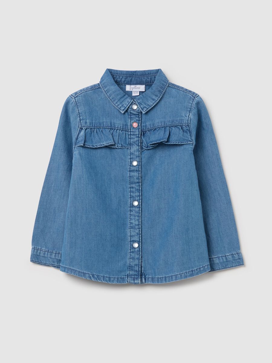 Denim shirt with flounce_0