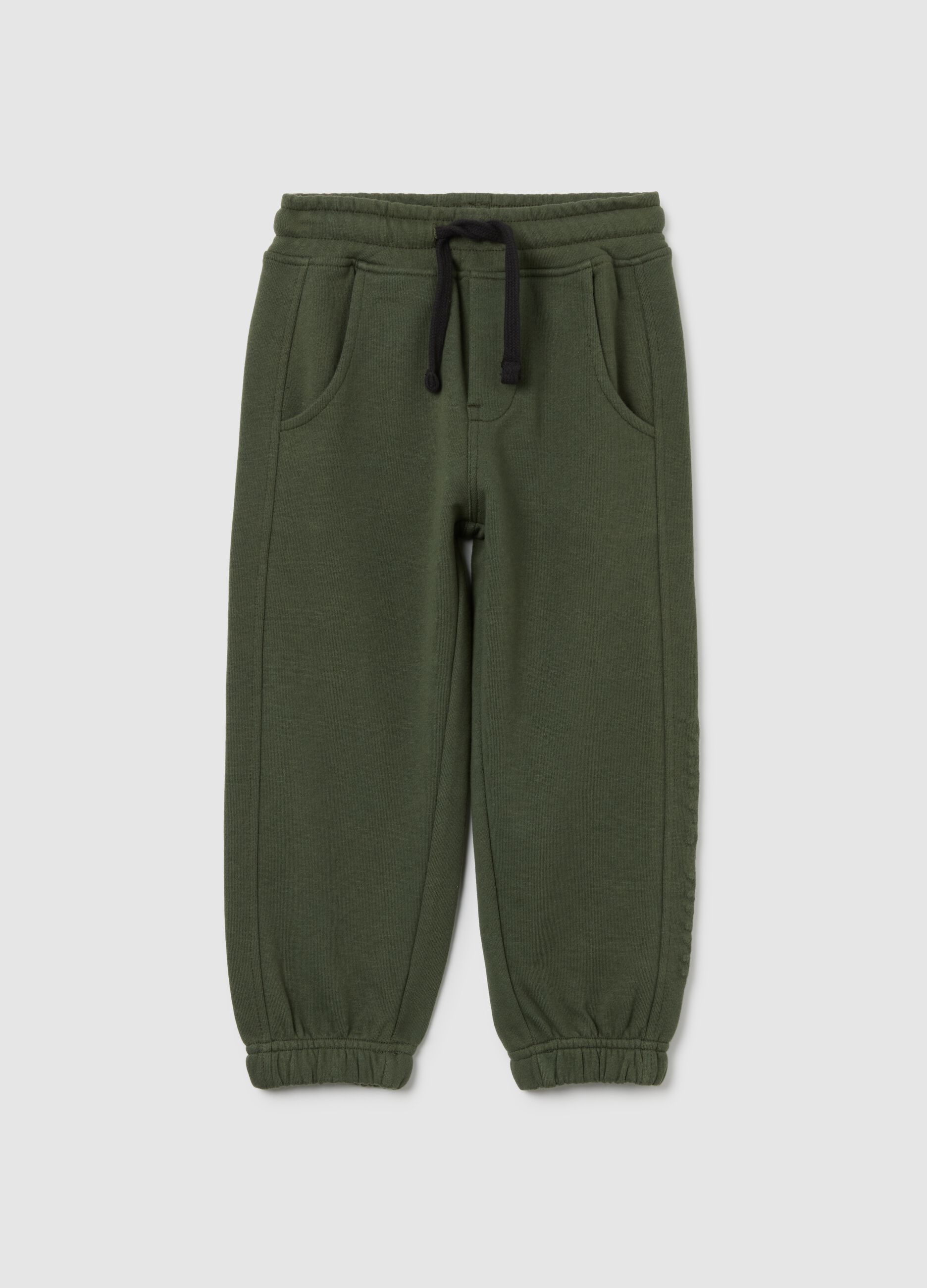 Regular fit green cotton blend kid's joggers