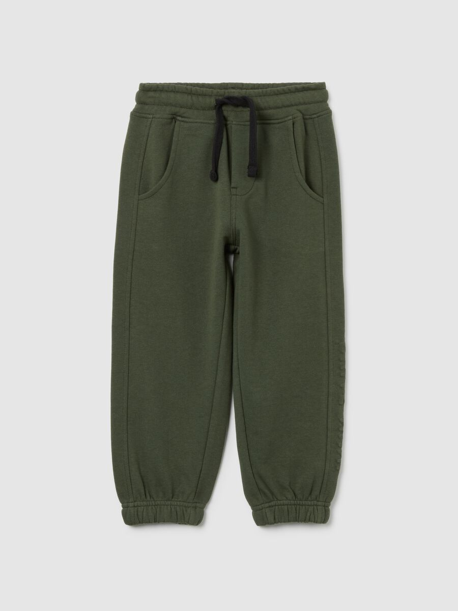 Regular fit green cotton blend kid's joggers_0