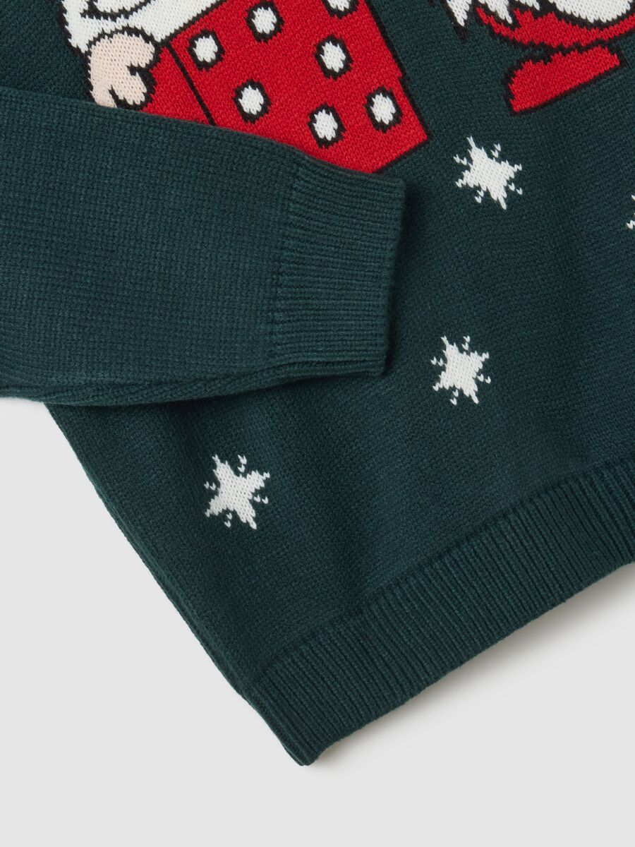 Green regular fit Christmas sweater with embroidery_5