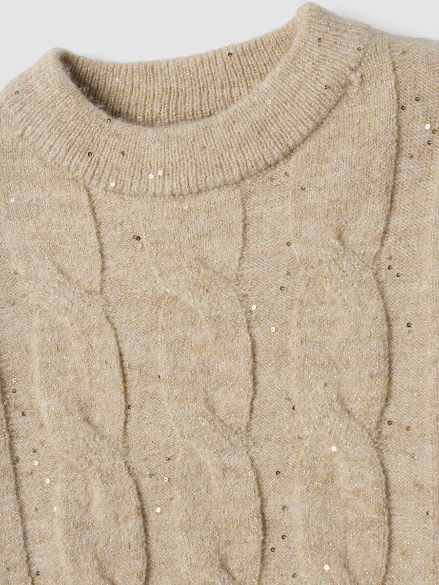 Maglia beige melange in tessuto elasticizzato con girocollo regular fit_1
