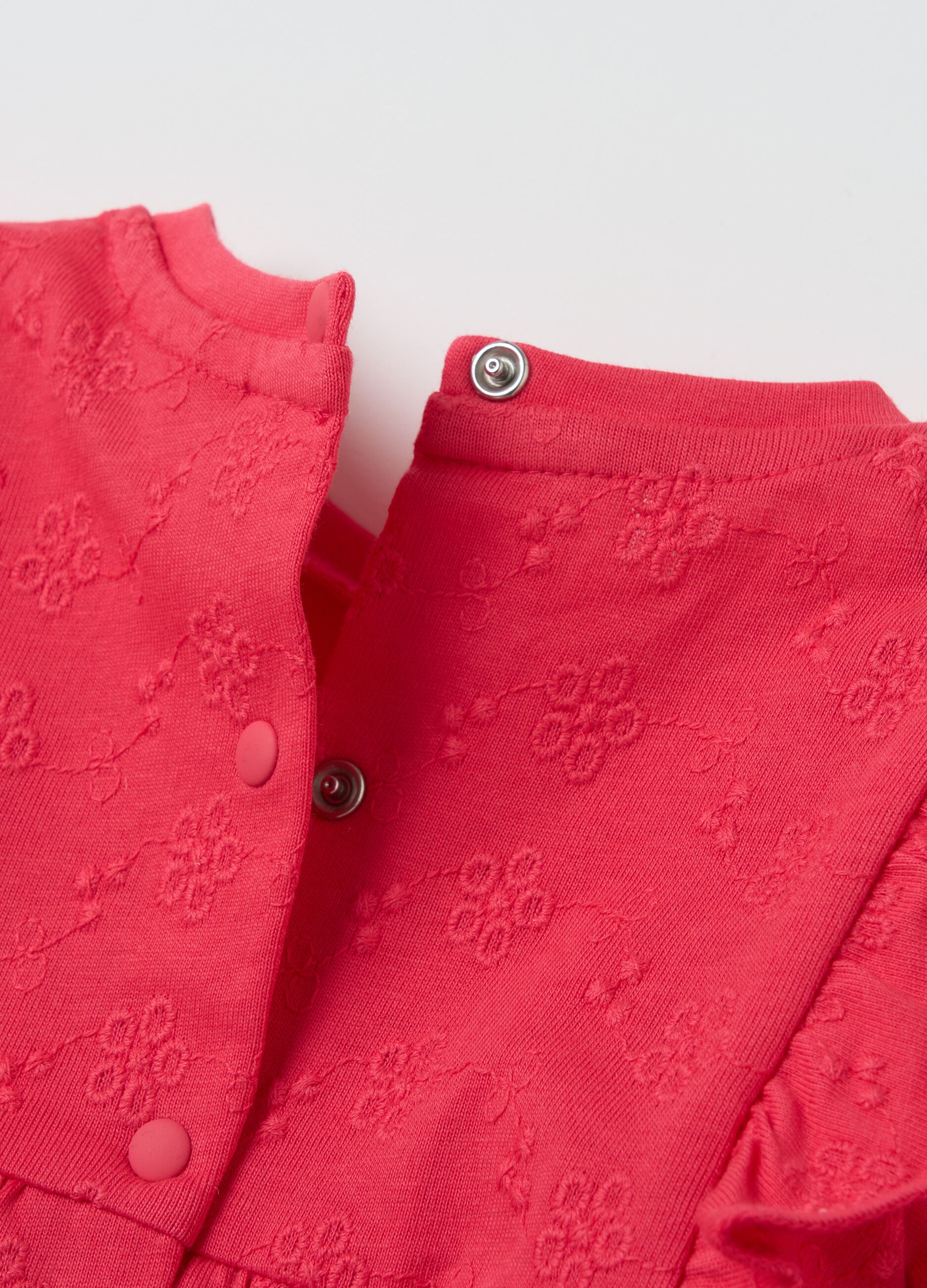 Floral T-shirt in broderie anglaise with flounce
