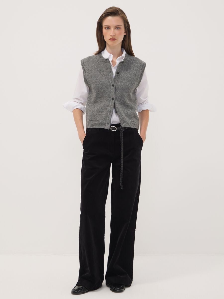 Black The Iconic Pants straight-leg ribbed stretch cotton trousers_0