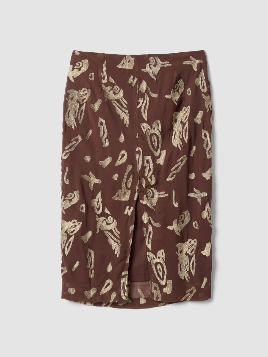 Brown midi skirt in pure viscose with embroidered motif_6