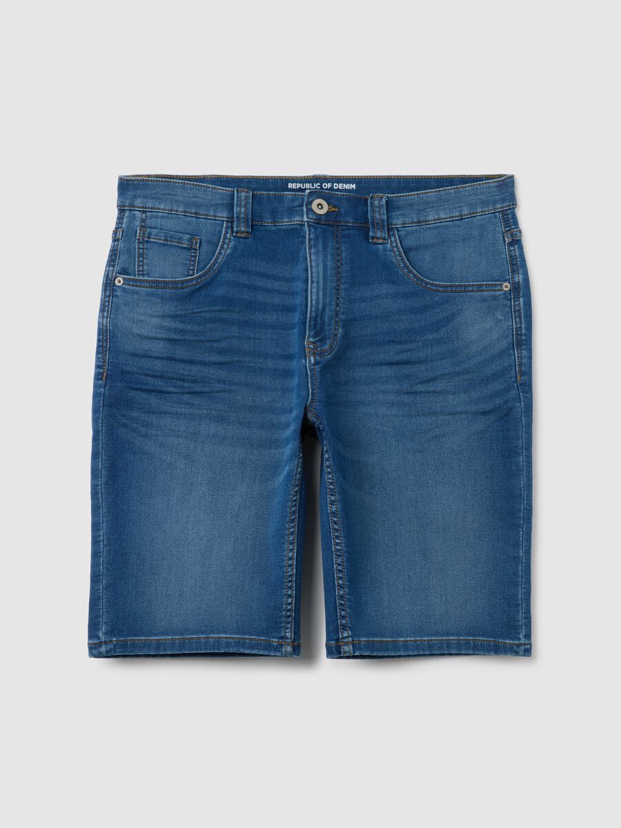 Men's Blue Denim Slim Fit Bermuda Shorts_4