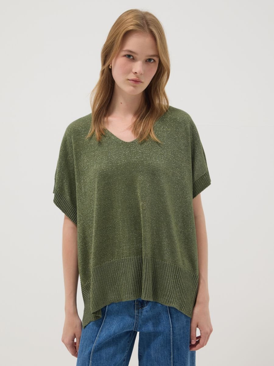 Green modal-blend V-neck top_1