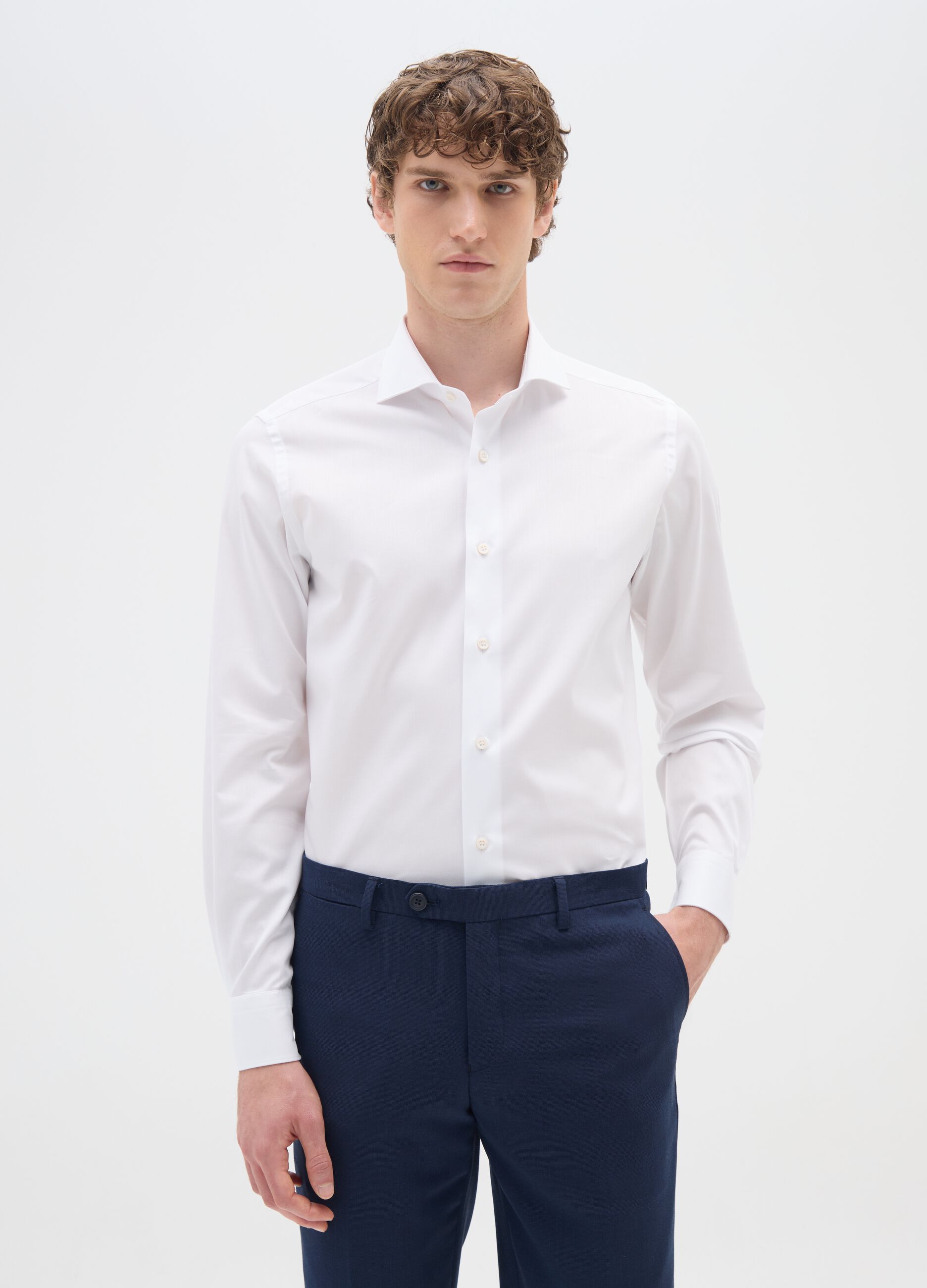 White Cotton Slim Fit Shirt