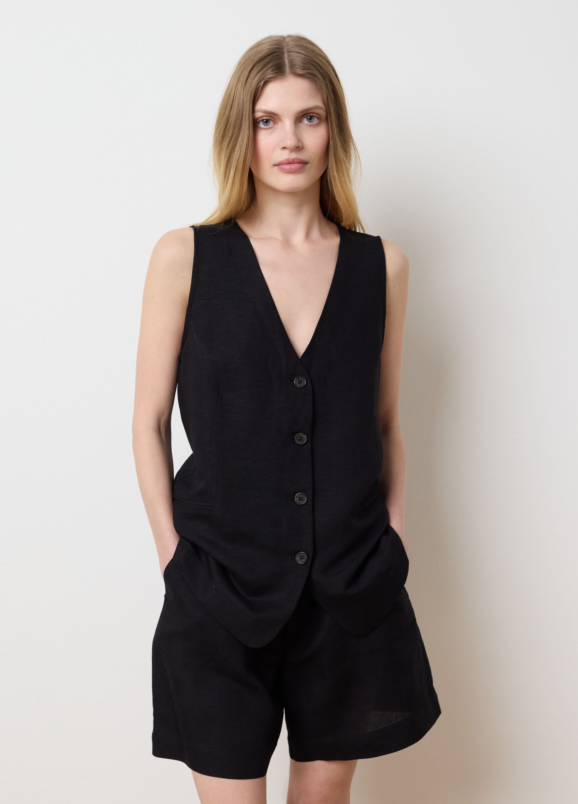 Gilet in lino e viscosa nero