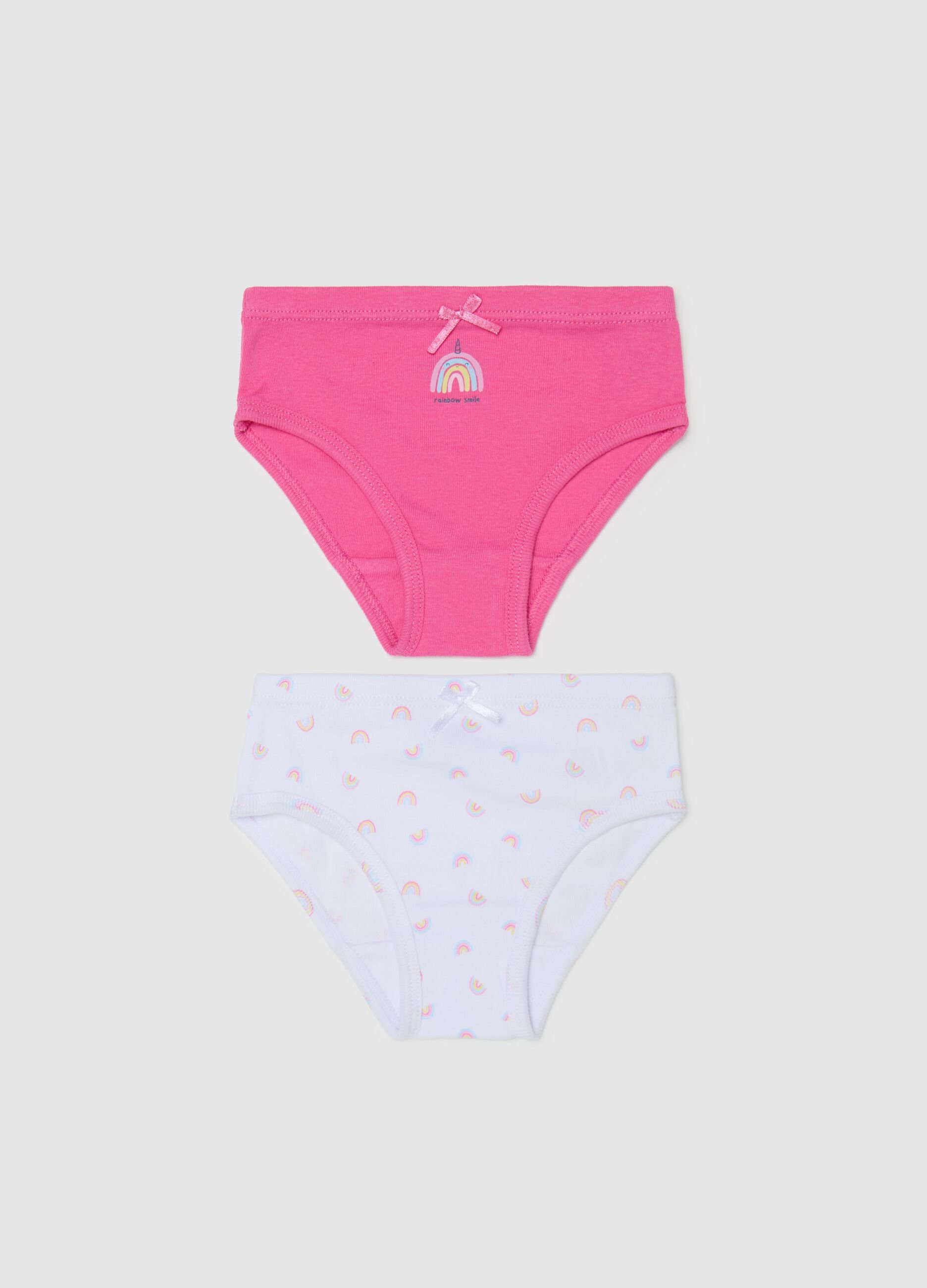 Two-pack cotton briefs with print and bow