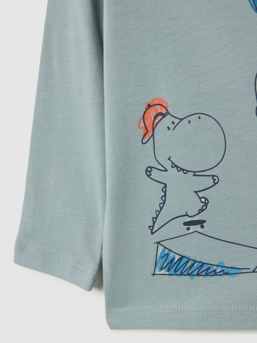 Green pure cotton regular fit children's T-shirt with dinosaurs_3