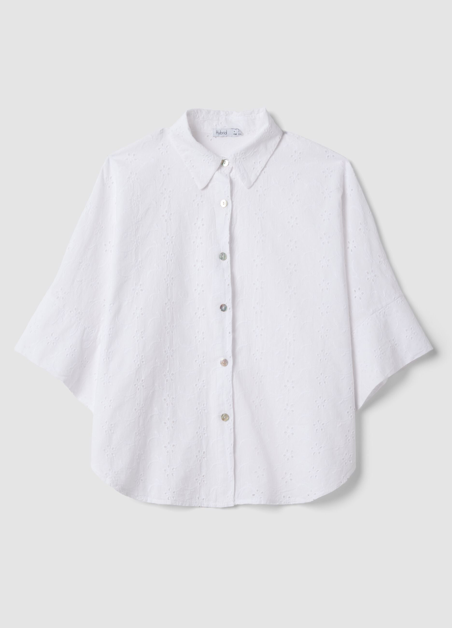 White broderie cotton shirt, regular fit