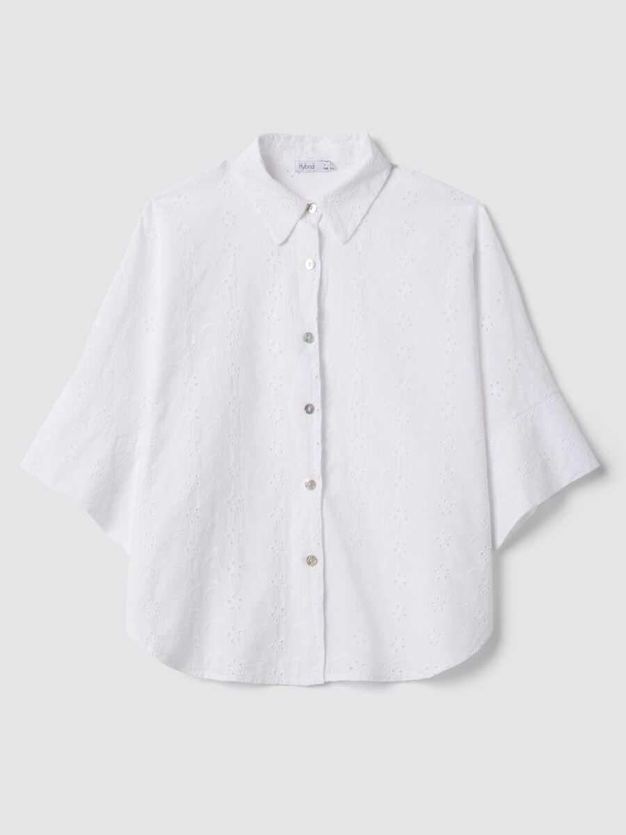 White broderie cotton shirt, regular fit_4