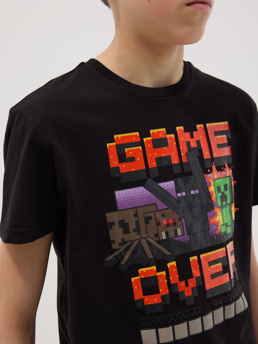 Kids' pure black cotton Minecraft T-shirt_1