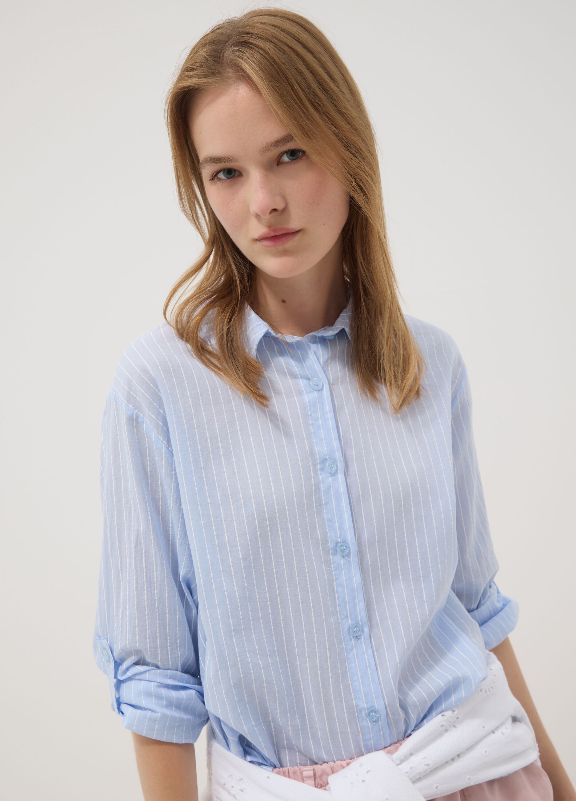 Blue striped pure cotton regular fit shirt