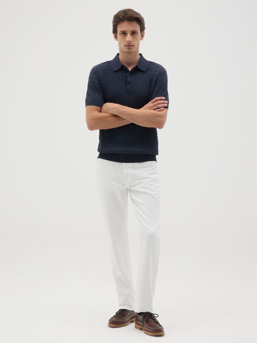 Maglia in puro cotone blu con colletto classico_1