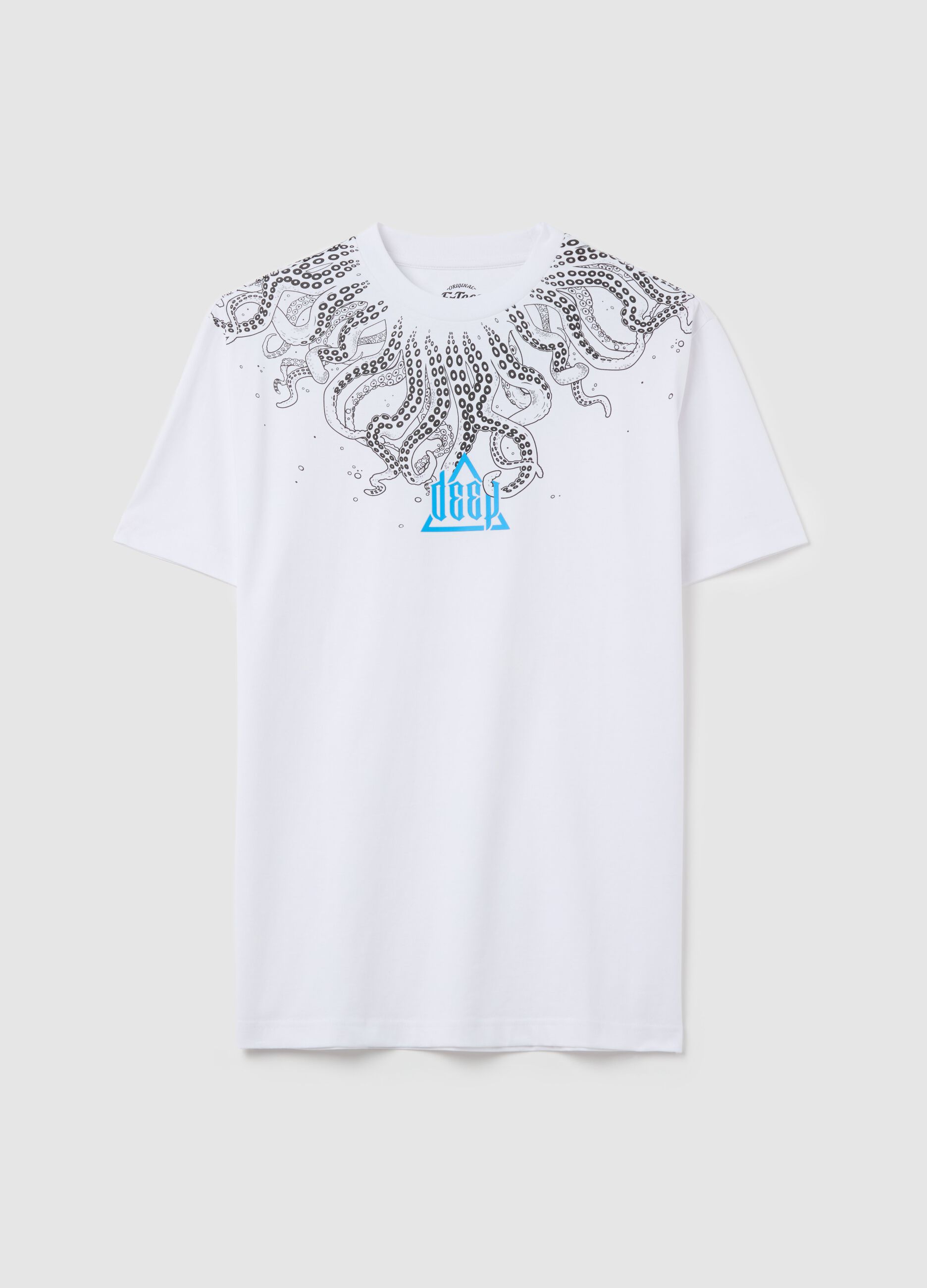 White T-shirt with short sleeves and print