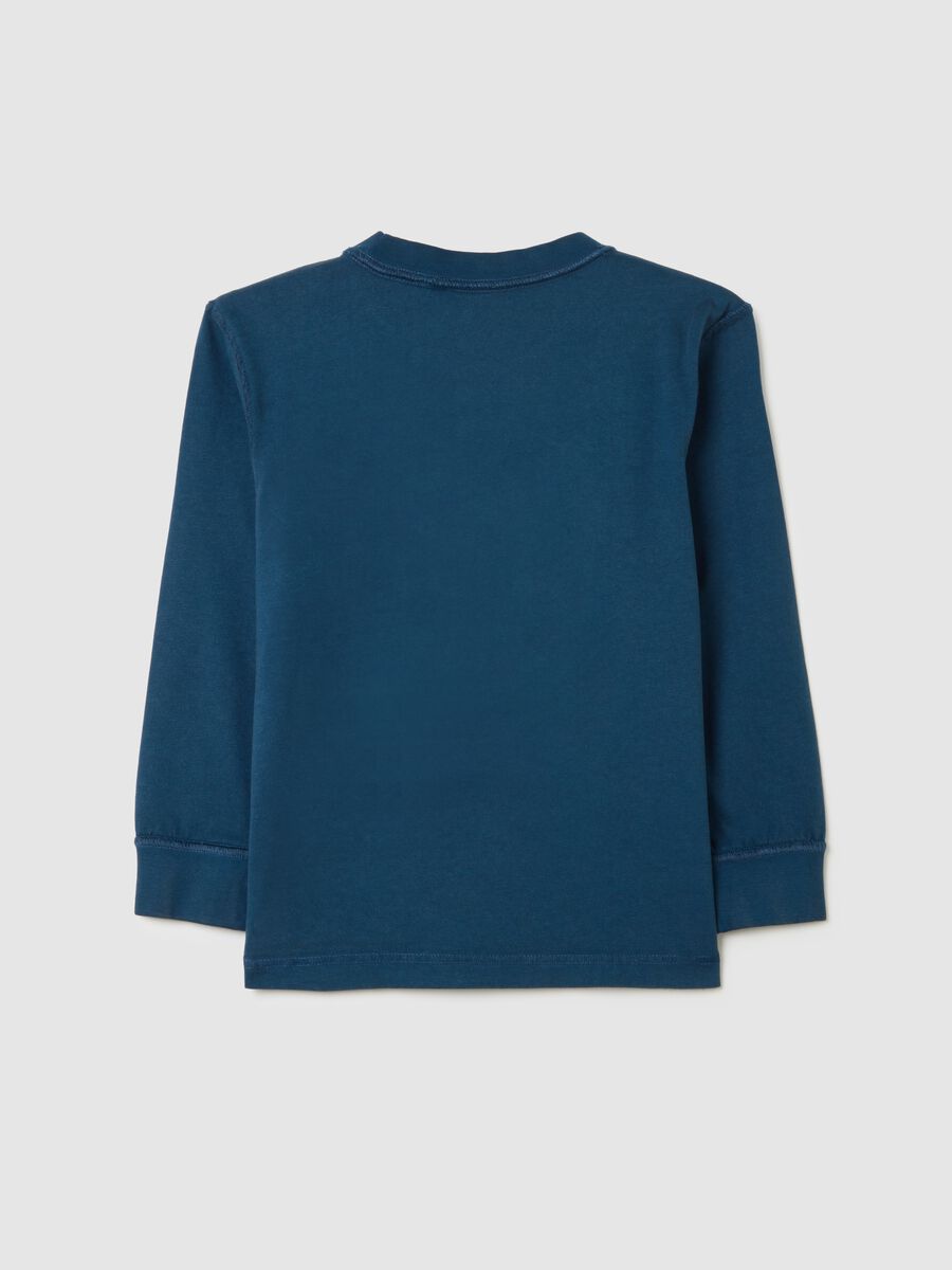 Children's blue long sleeve cotton T-shirt with oversize fit_1