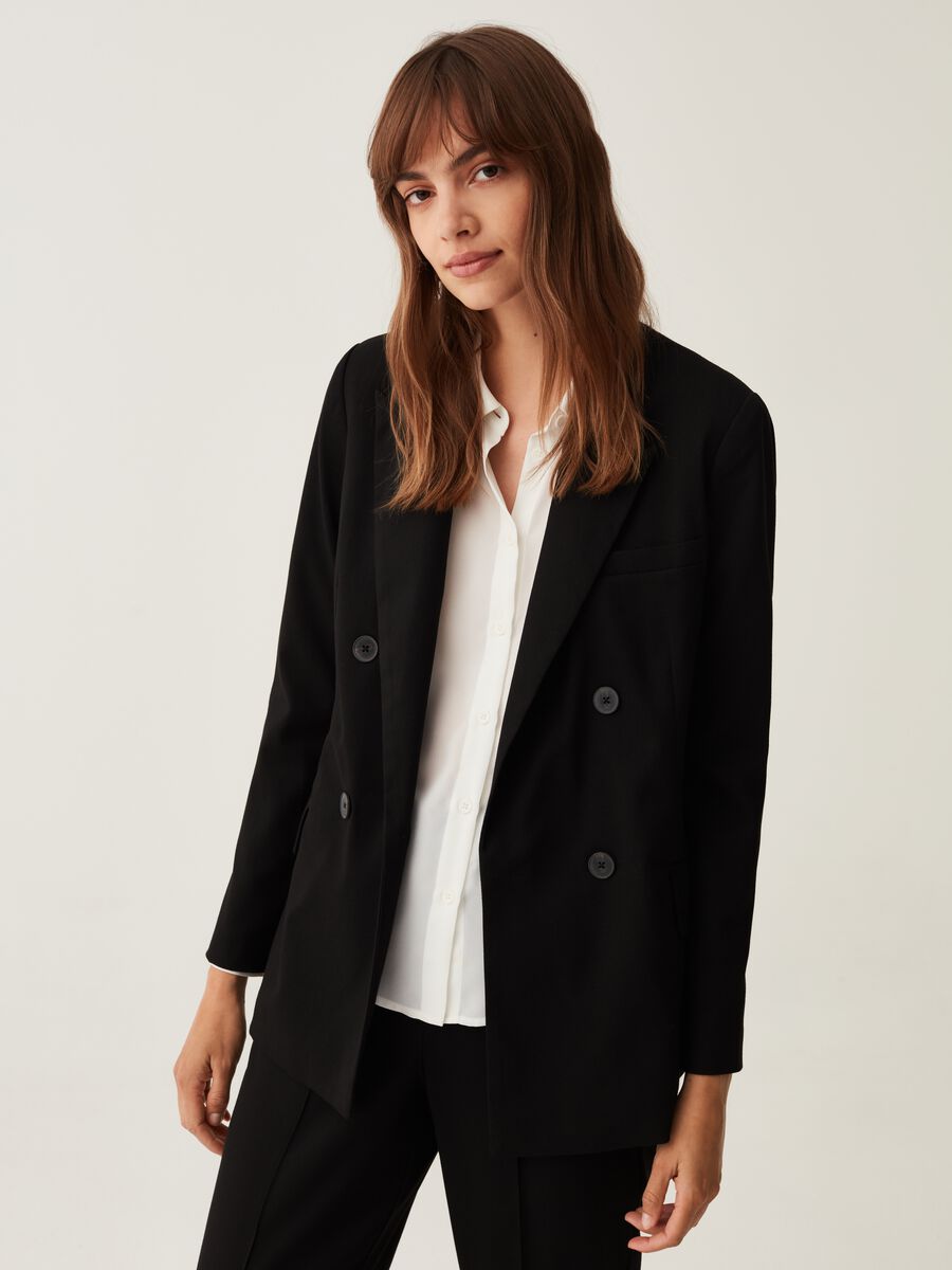 Double-breasted stretch blazer_0