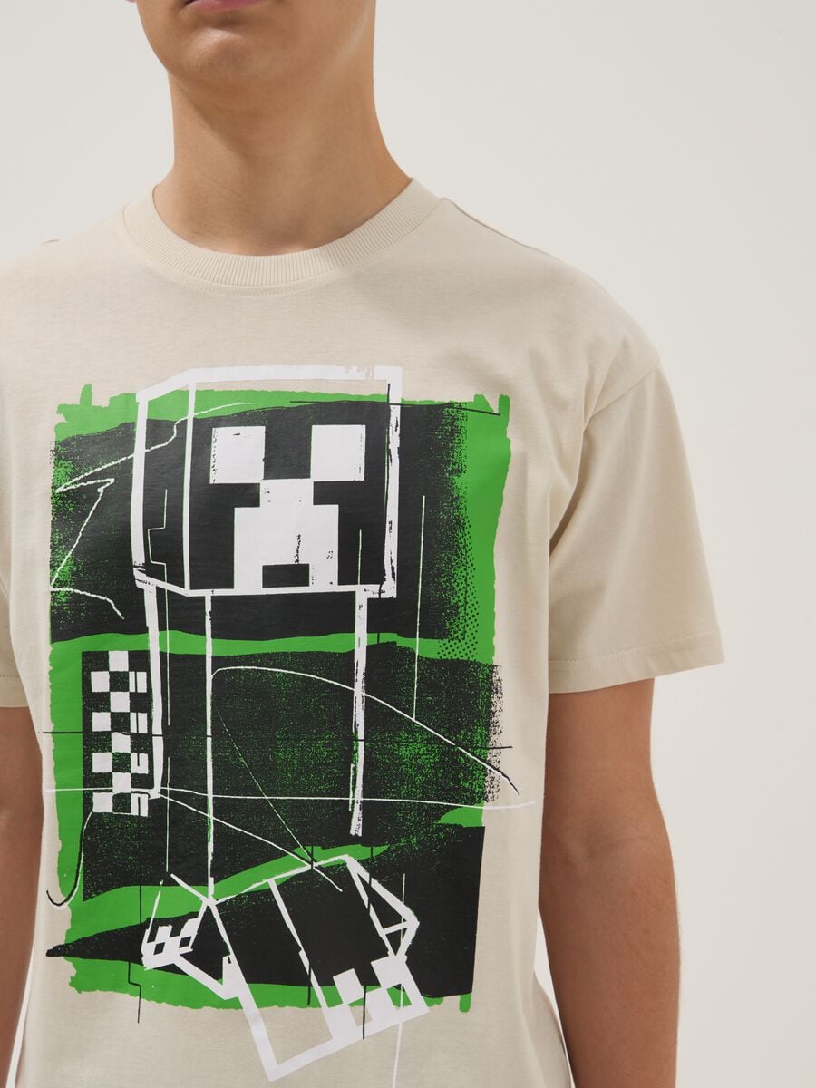 Boys' Beige Pure Cotton T-shirt with Relaxed Fit and Print_2
