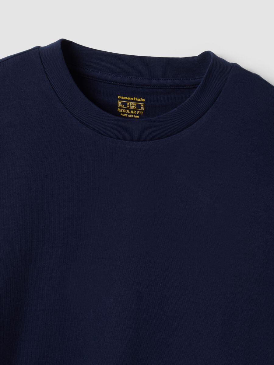 Blue pure cotton crew-neck T-shirt, regular fit_1