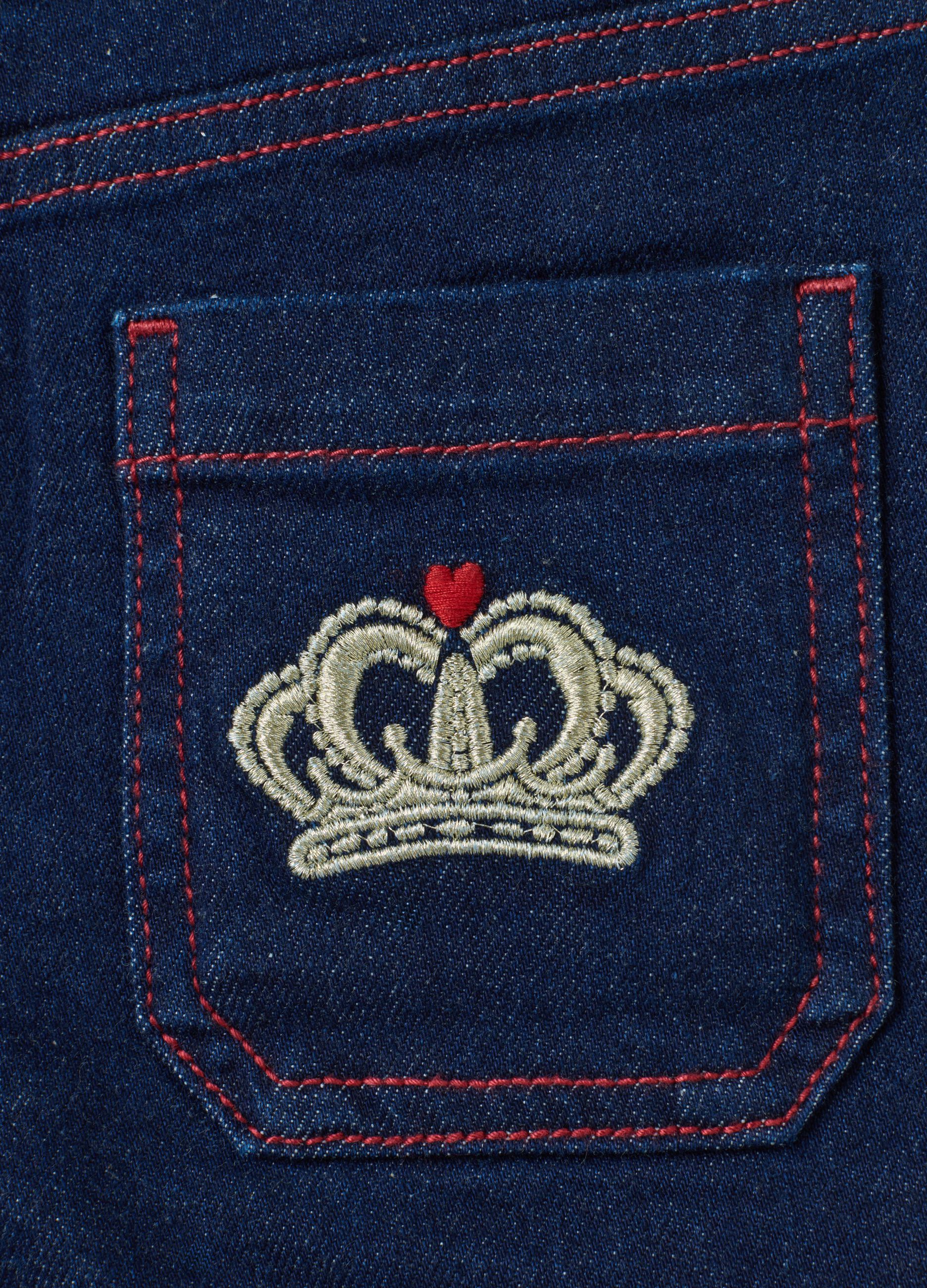 Girls' blue denim culotte pants with embroidery