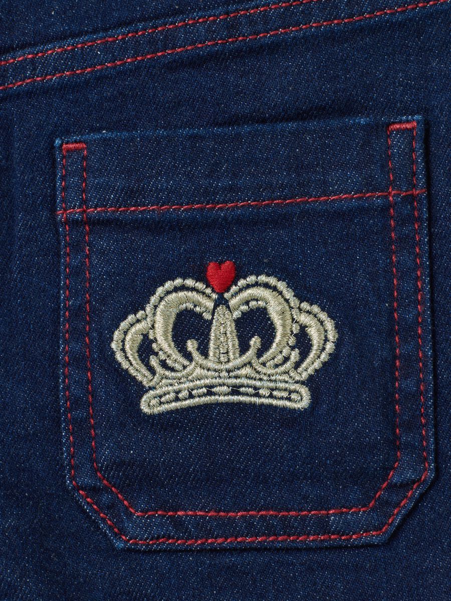 Girls' blue denim culotte pants with embroidery_3