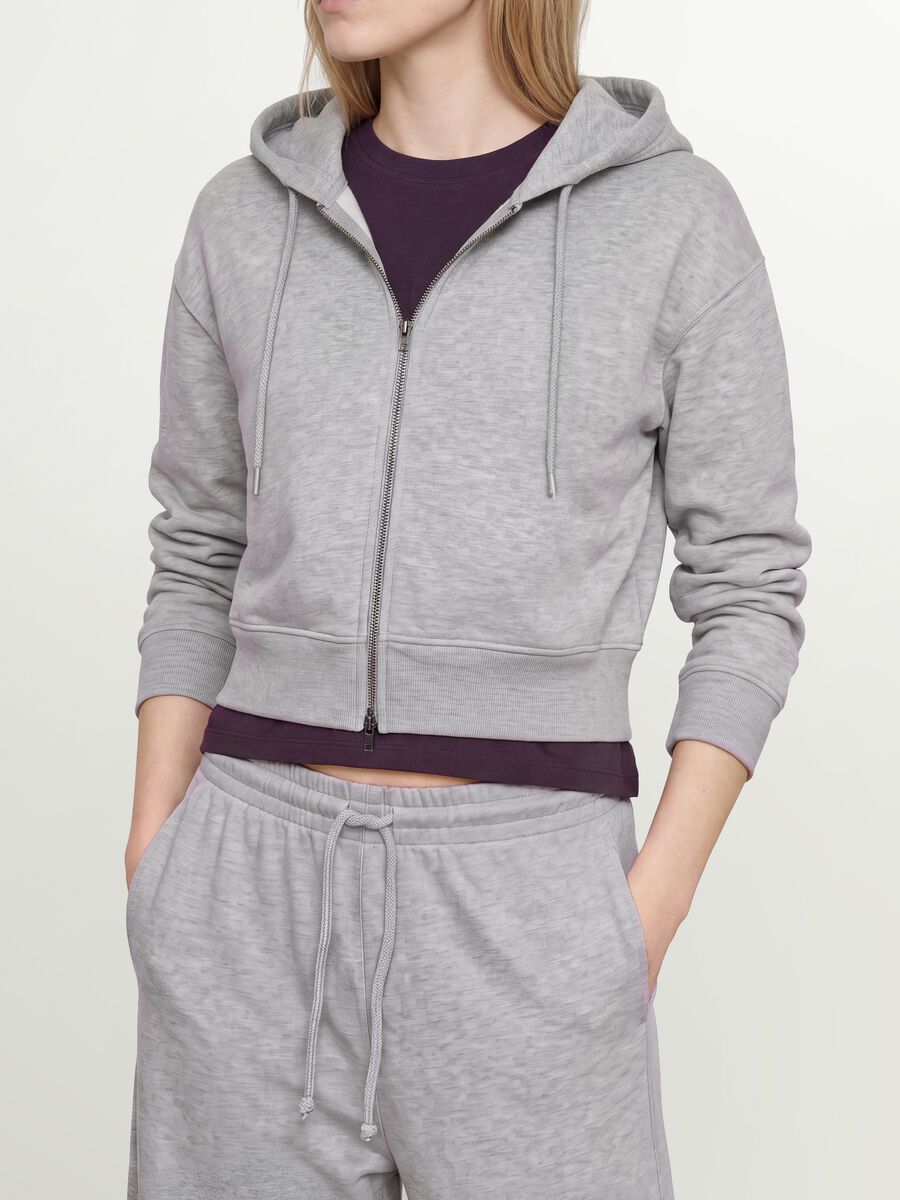 Felpa full zip grigia in misto cotone con cappuccio fitted_3