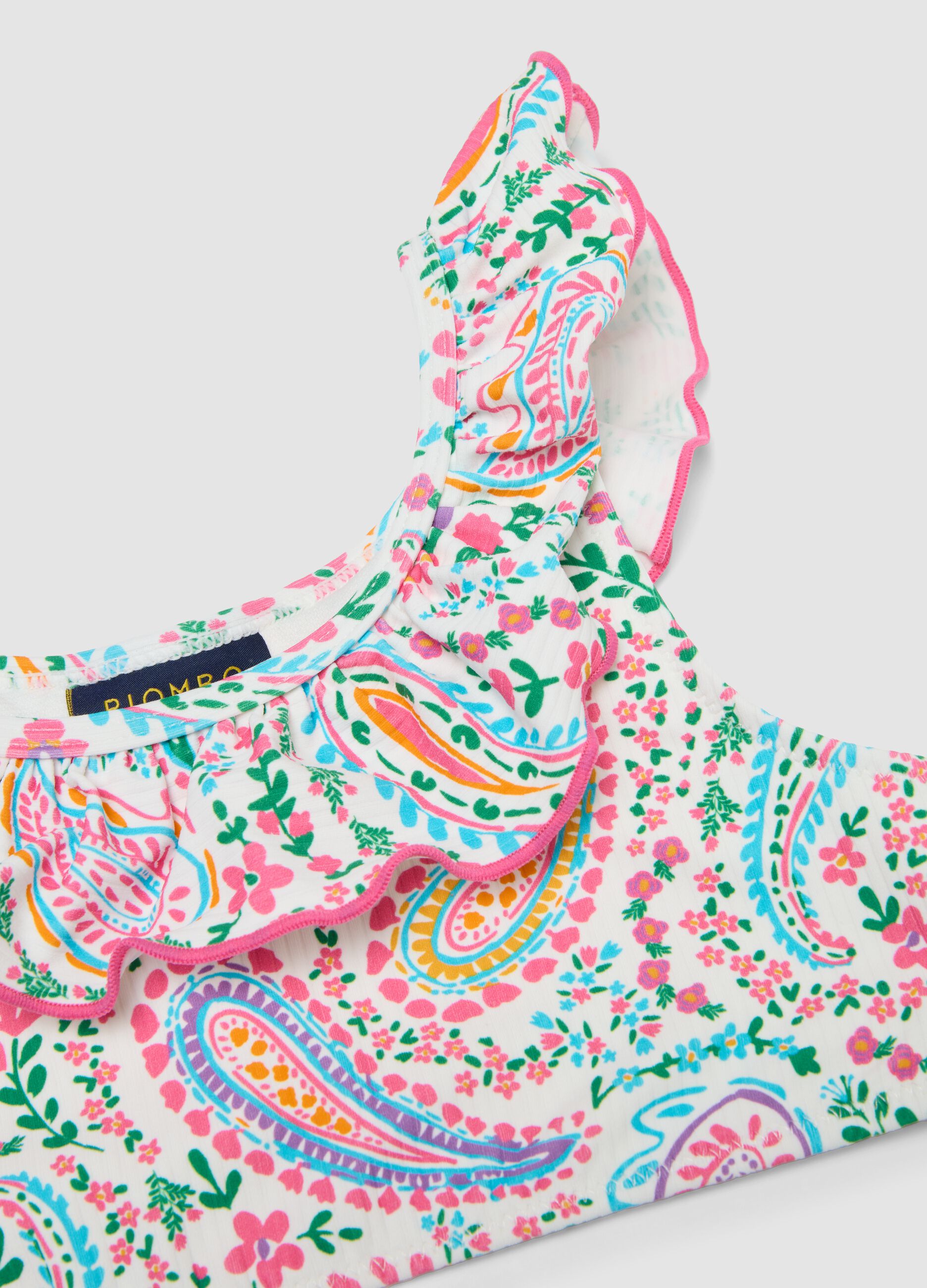 Bikini multicolor in tessuto elasticizzato con volant