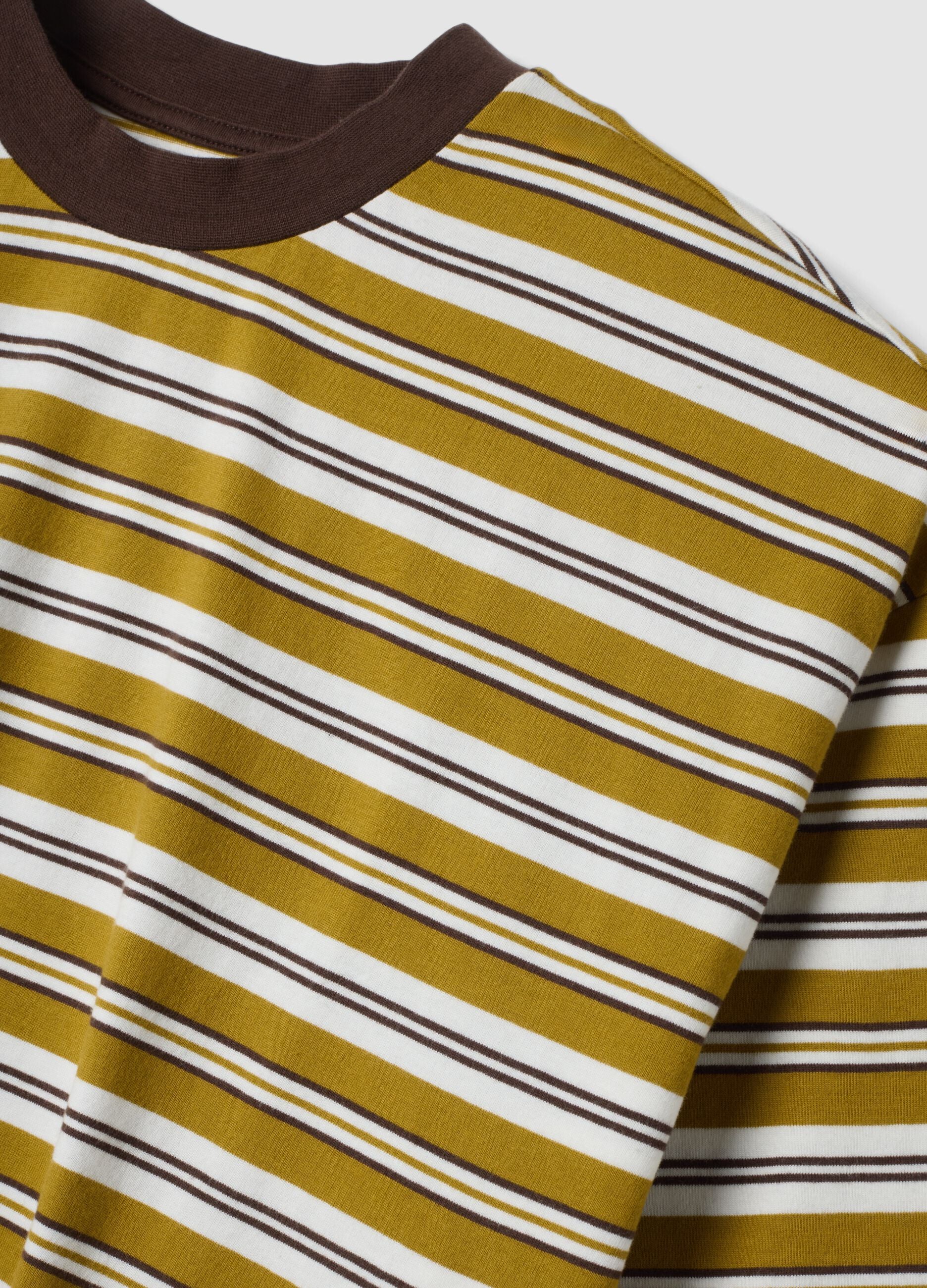 Brown striped pure cotton boxy-fit T-shirt