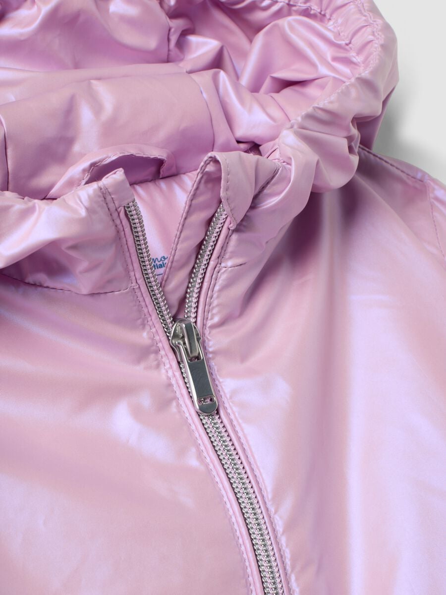 Purple padded hooded jacket with zip, regular fit for baby girl_3