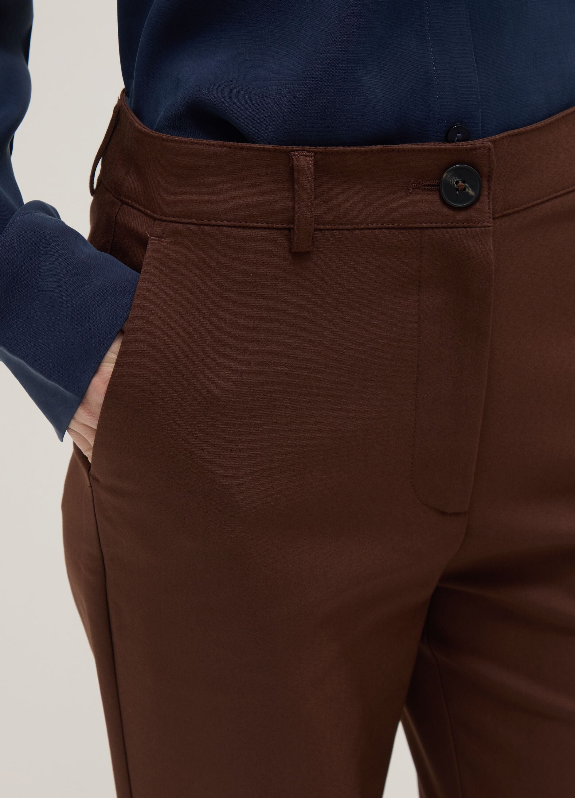Brown stretch regular fit trousers