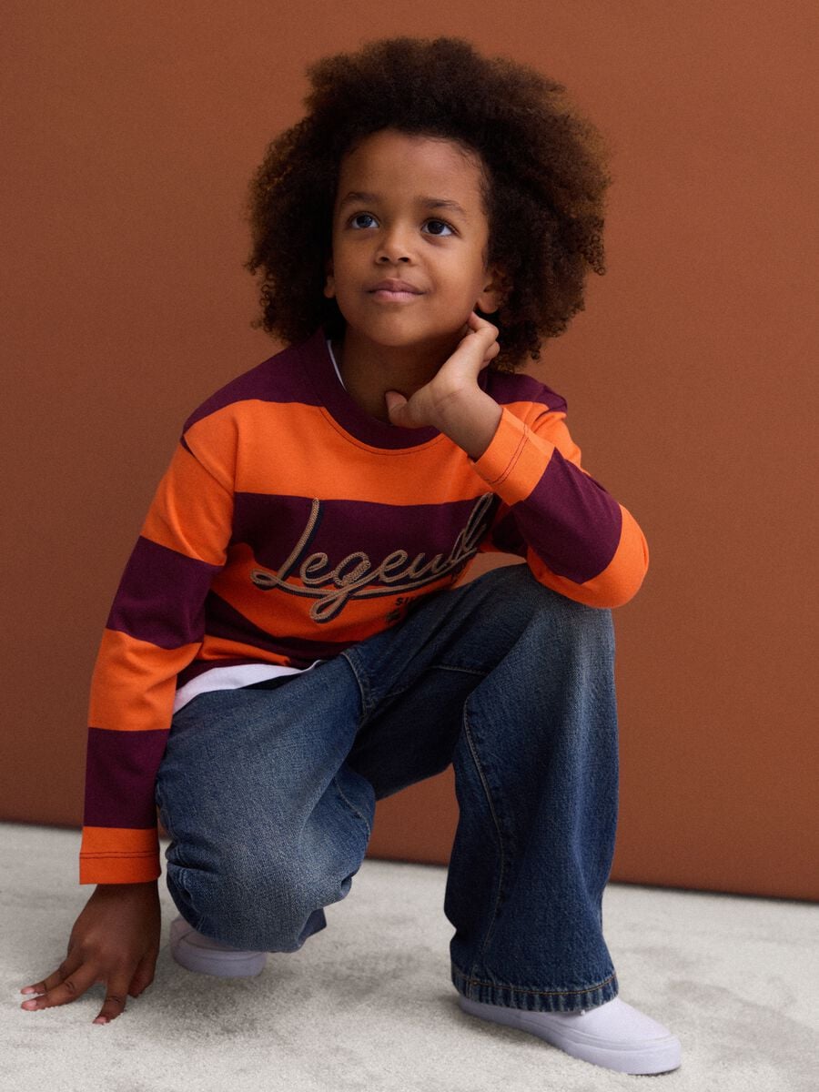 Orange striped pure cotton crew-neck T-shirt_1