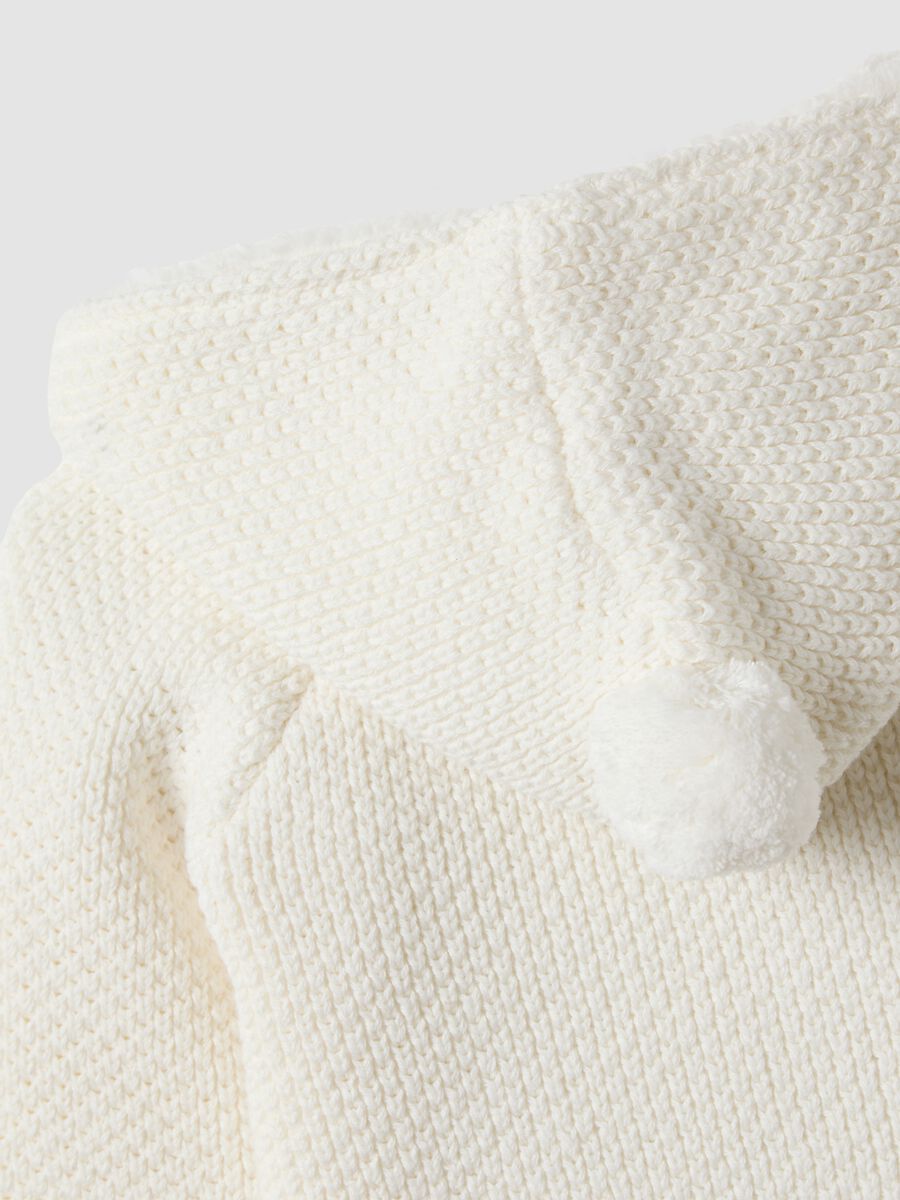 White pure organic cotton hooded jacket with teddy-effect lining_3