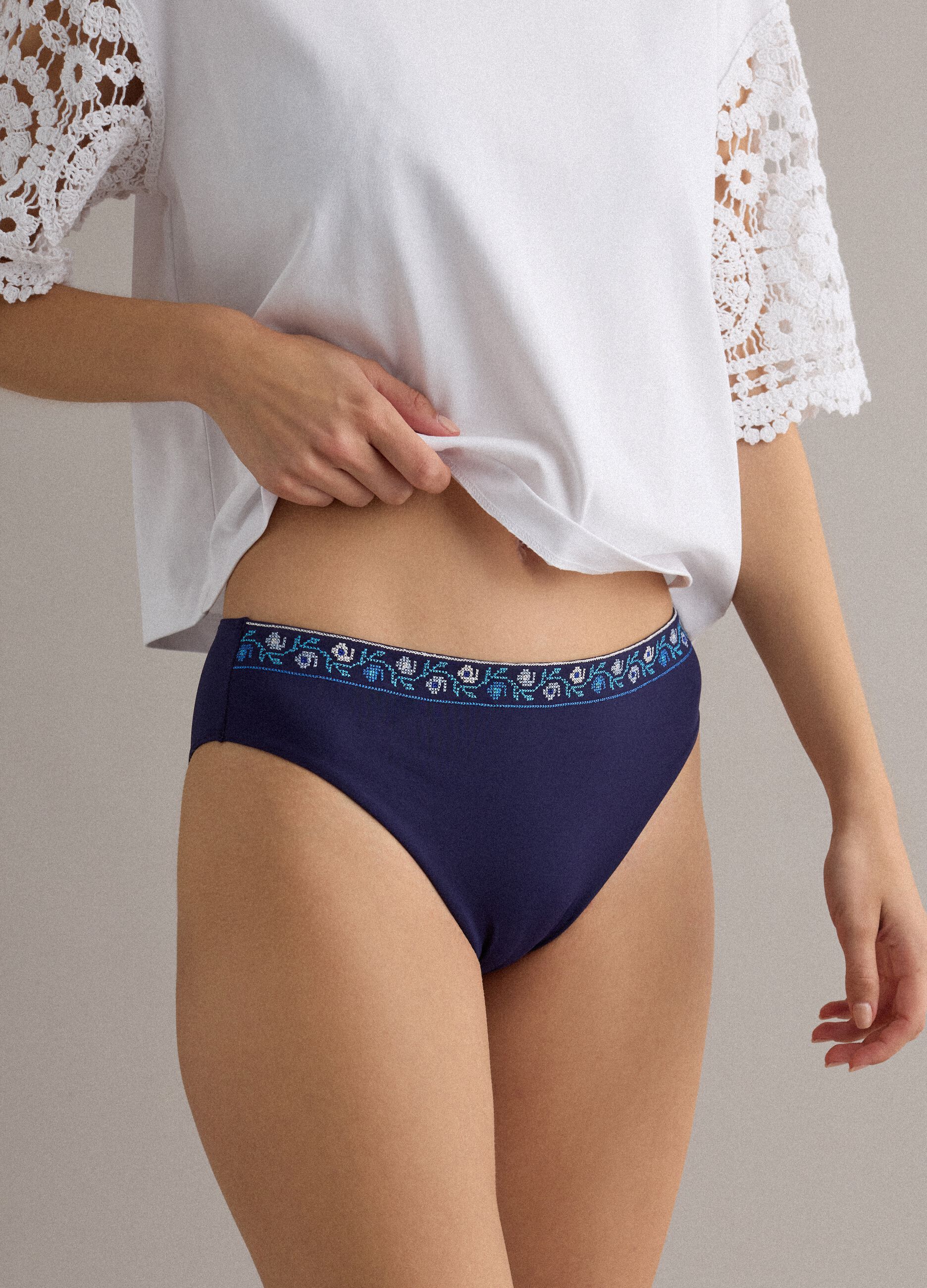 Blue stretch-fabric bikini bottoms