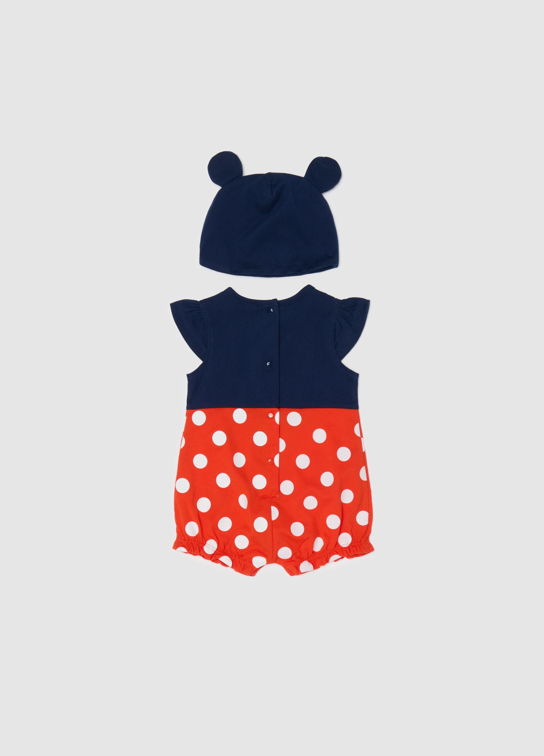 Set with Minnie Mouse romper suit and hat with ears