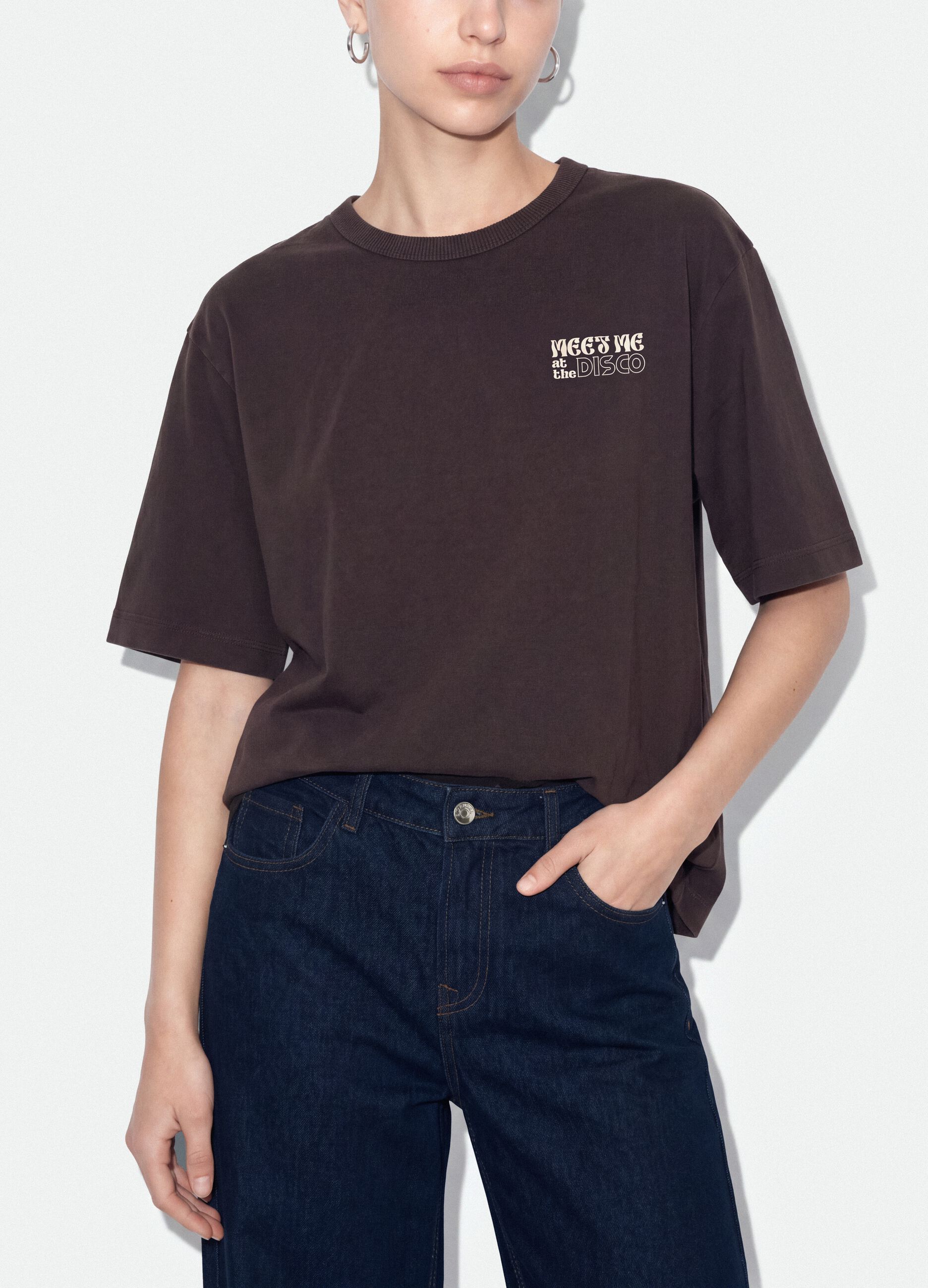 Grey pure cotton oversized T-shirt with chest slogan