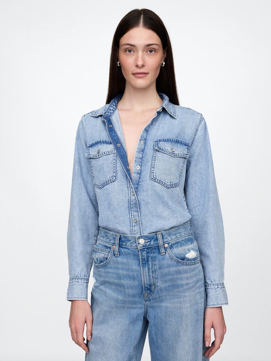 Camicia in denim con bottoni a pressione_0