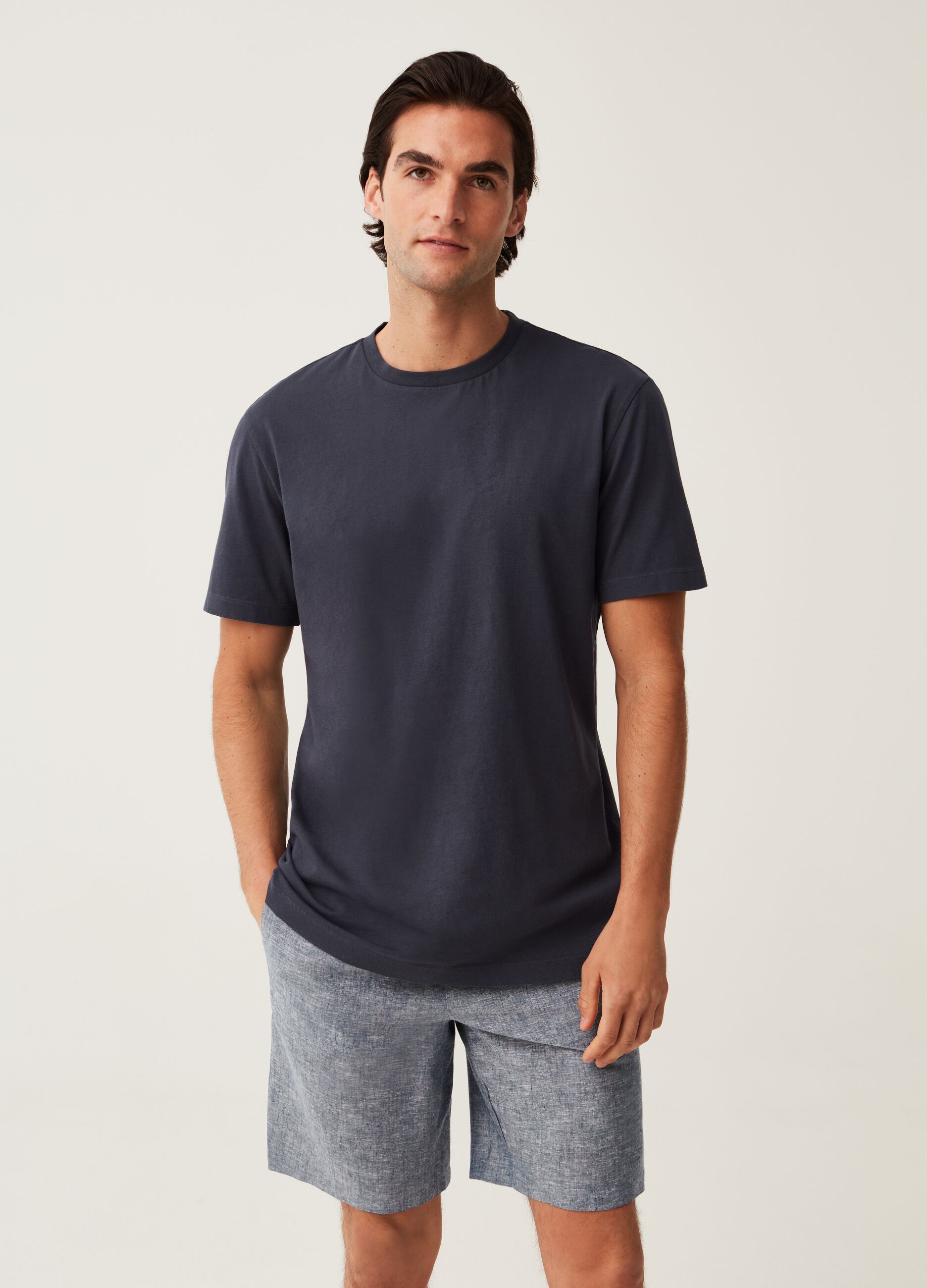 Pantalone pigiama corto in lino e cotone_0