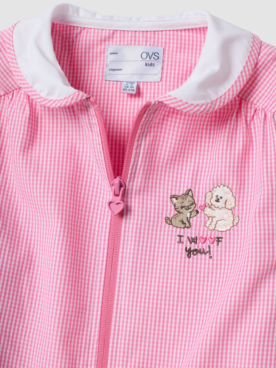Pink gingham nursery smock with zip and cute animal embroidery_2